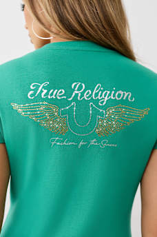 CRYSTAL WINGED HORSESHOE V NECK TEE, image 1