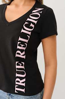 VERTICAL LOGO V NECK TEE, image 1