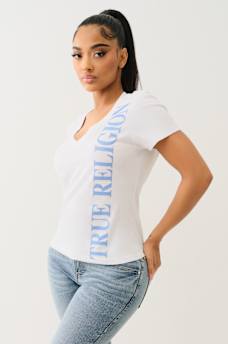 VERTICAL LOGO V NECK TEE, image 3