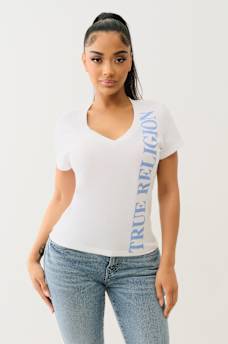 VERTICAL LOGO V NECK TEE, image 1