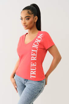 VERTICAL LOGO V NECK TEE, image 3