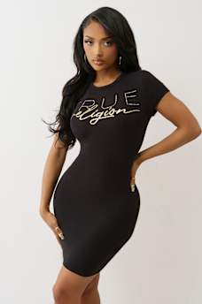 CRYSTAL LOGO RIBBED TEE DRESS, image 3