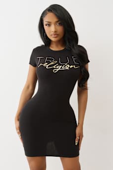 CRYSTAL LOGO RIBBED TEE DRESS, image 1