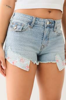 FRAYED HEM MID RISE BOOTY SHORT , image 2