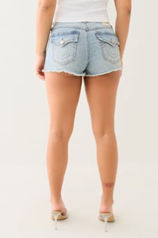 FRAYED HEM MID RISE BOOTY SHORT , image 6
