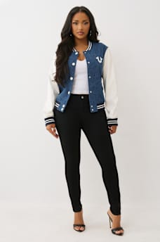 CRYSTAL WING DENIM VARSITY JACKET, image 3