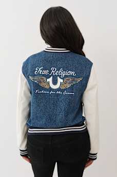 CRYSTAL WING DENIM VARSITY JACKET, image 6