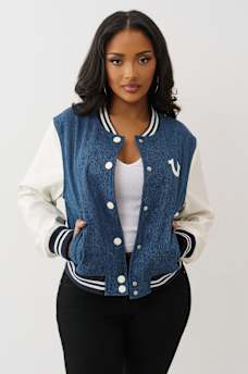 CRYSTAL WING DENIM VARSITY JACKET, image 1
