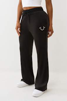 CRYSTAL HORSESHOE VELOUR STRAIGHT LEG SWEATPANT, image 1