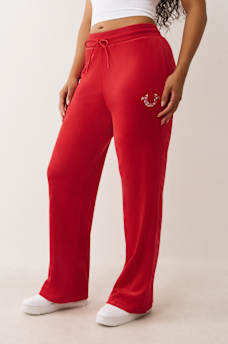 PANTALONES DEPORTIVOS CON PIERNAS RECTAS DE TERCIOPELO CON HERRADURA Y CRISTALES, image 1