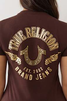 CAMISETA DE CUELLO REDONDO CON ALAS Y HERRADURA CON CRISTALES, image 1