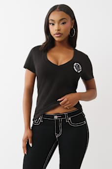 CRYSTAL HORSESHOE V NECK TEE, image 2
