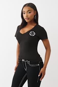 CRYSTAL HORSESHOE V NECK TEE, image 4