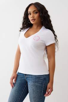 CRYSTAL HORSESHOE V NECK TEE, image 4