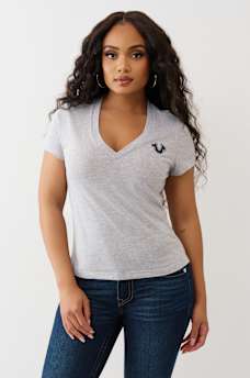 CRUSHED CRYSTAL HORSESHOE V NECK TEE, image 2