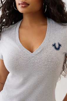 CRUSHED CRYSTAL HORSESHOE V NECK TEE, image 6