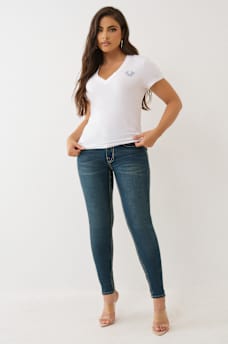 CRUSHED CRYSTAL HORSESHOE V NECK TEE, image 4