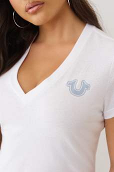 CRUSHED CRYSTAL HORSESHOE V NECK TEE, image 6