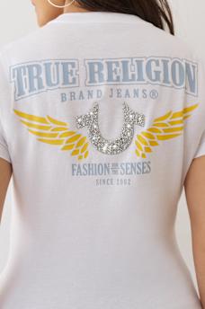 CRUSHED CRYSTAL HORSESHOE V NECK TEE, image 1