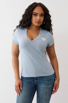 CRUSHED CRYSTAL HORSESHOE V NECK TEE, image 2