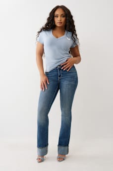 CRUSHED CRYSTAL HORSESHOE V NECK TEE, image 3