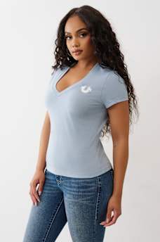 CRUSHED CRYSTAL HORSESHOE V NECK TEE, image 4