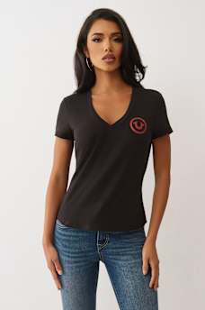 GLITTER LOGO V NECK TEE, image 2
