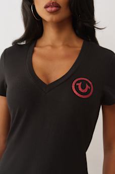 GLITTER LOGO V NECK TEE, image 6