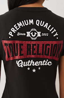 GLITTER LOGO V NECK TEE, image 1