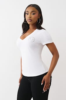 GLITTER LOGO V NECK TEE, image 4