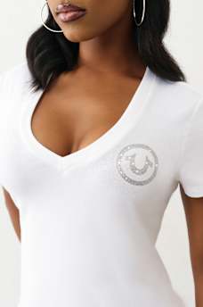 GLITTER LOGO V NECK TEE, image 6