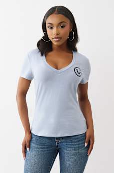 GLITTER LOGO V NECK TEE, image 2