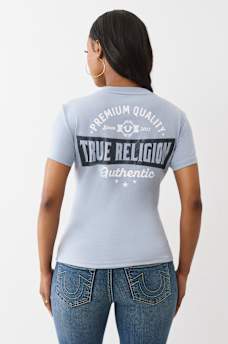 GLITTER LOGO V NECK TEE, image 5