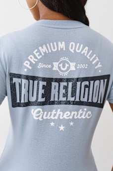 GLITTER LOGO V NECK TEE, image 1