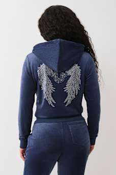 SUDADERA DE TERCIOPELO CON CAPUCHA, CIERRE Y ALAS, image 5