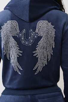 SUDADERA DE TERCIOPELO CON CAPUCHA, CIERRE Y ALAS, image 1