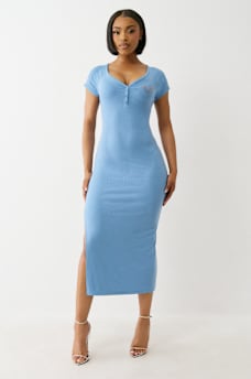 HENLEY RIBBED MIDI DRESS, image 1