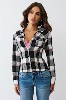 SLIM FIT CRYSTAL HORSESHOE FLANNEL, image 1