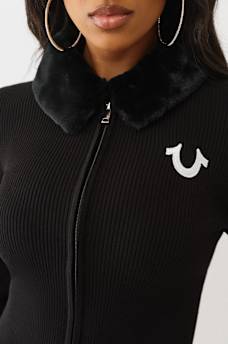 RIBBED FAUX FUR ZIP SWEATER, image 2