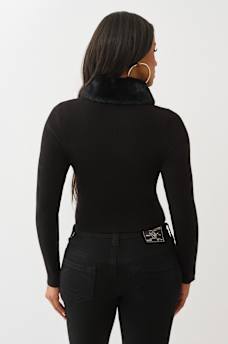 RIBBED FAUX FUR ZIP SWEATER, image 5