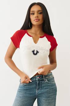 CAMISETA RAGL&Aacute;N CON HERRADURA Y CUELLO EN V, image 2