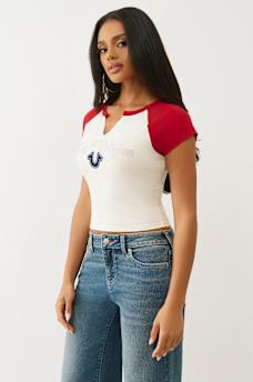CAMISETA RAGL&Aacute;N CON HERRADURA Y CUELLO EN V, image 4