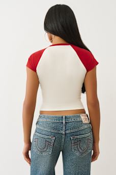 CAMISETA RAGL&Aacute;N CON HERRADURA Y CUELLO EN V, image 5