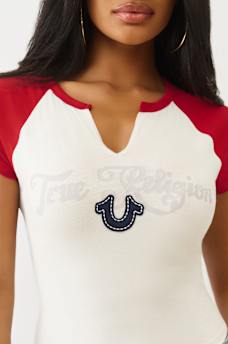 CAMISETA RAGL&Aacute;N CON HERRADURA Y CUELLO EN V, image 1