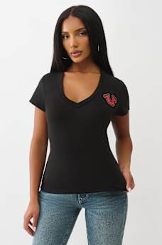 SCRIPT LOGO V NECK TEE