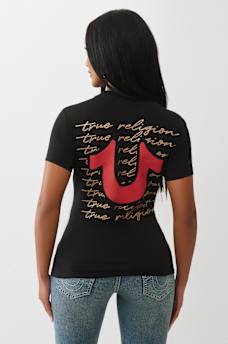 SCRIPT LOGO V NECK TEE