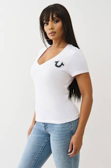 SCRIPT LOGO V NECK TEE, image 4