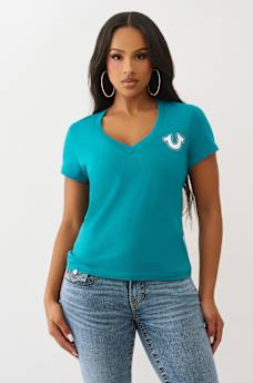 SCRIPT LOGO V NECK TEE, image 2