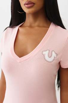 SCRIPT LOGO V NECK TEE, image 5