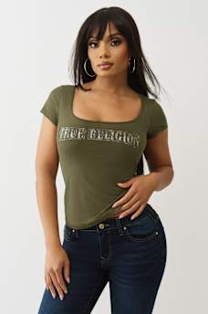 CAMO LOGO SQUARE NECK TOP, image 2